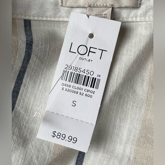LOFT (New) Lightweight Linen Button Down Striped Collared Top (Size: Small - Picture 6 of 12